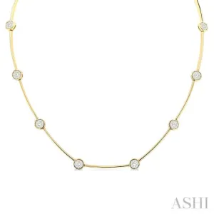 1 1/2 ctw Lovebright Circular Mount & Bar Link Round Cut Diamond Choker Necklace in 14K Yellow and White Gold