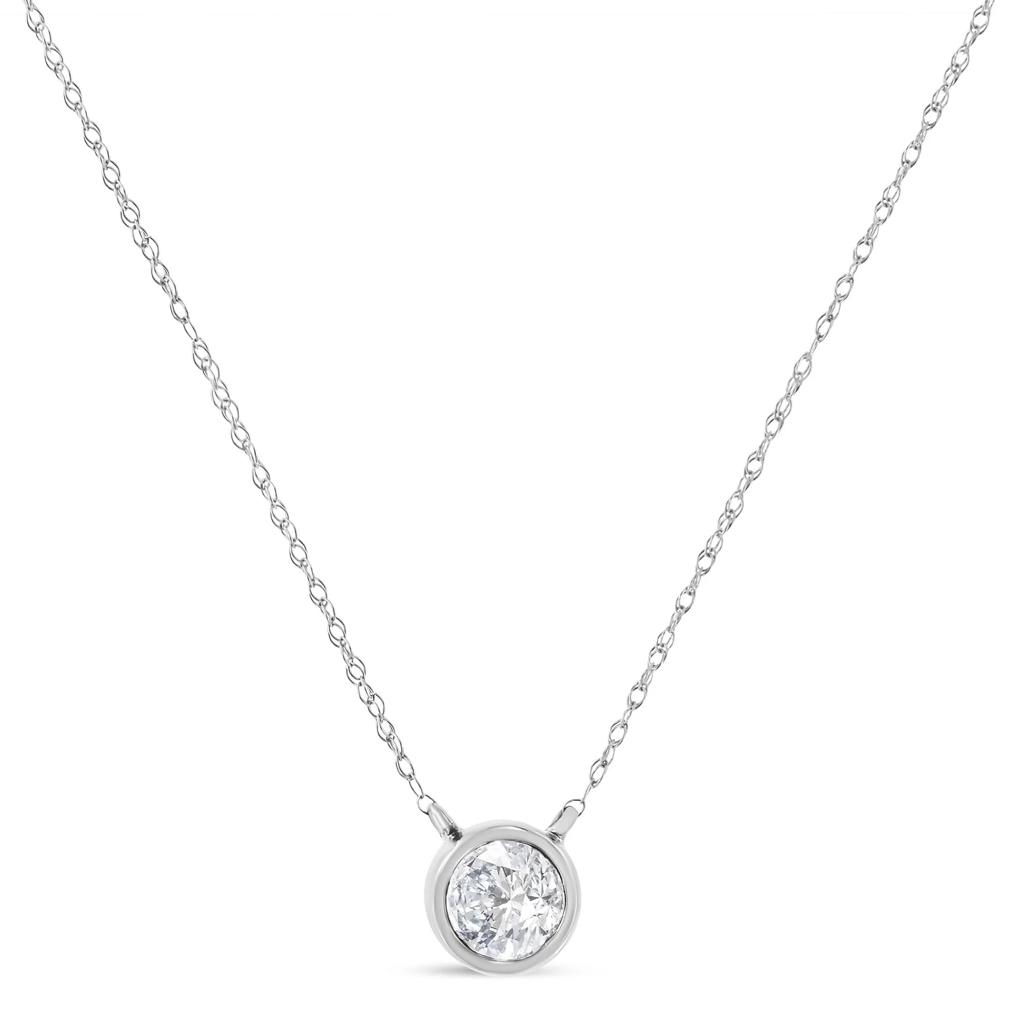 10K White Gold 1/3 Cttw Round-Cut Diamond Bezel 18" Pendant Necklace (J-K Color, I1-I2 Clarity)