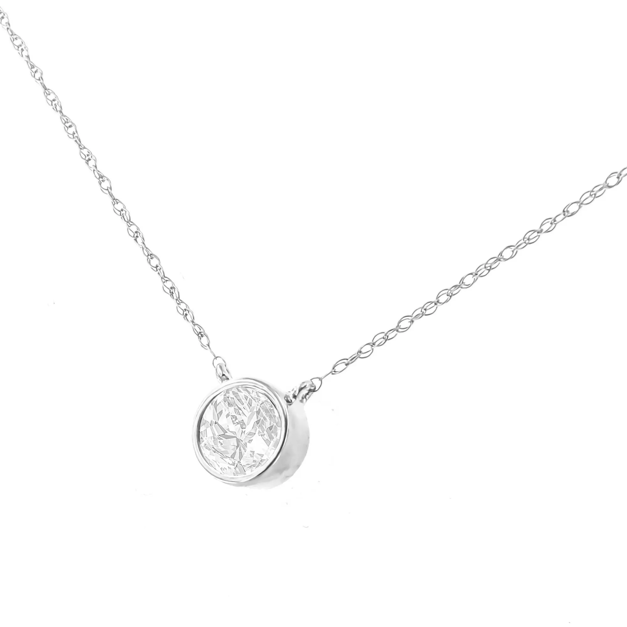 10K White Gold 1/3 Cttw Round-Cut Diamond Bezel 18" Pendant Necklace (J-K Color, I1-I2 Clarity)