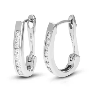 1/4 cttw Lab Grown Channel Diamond Hoop Earrings Sterling Silver