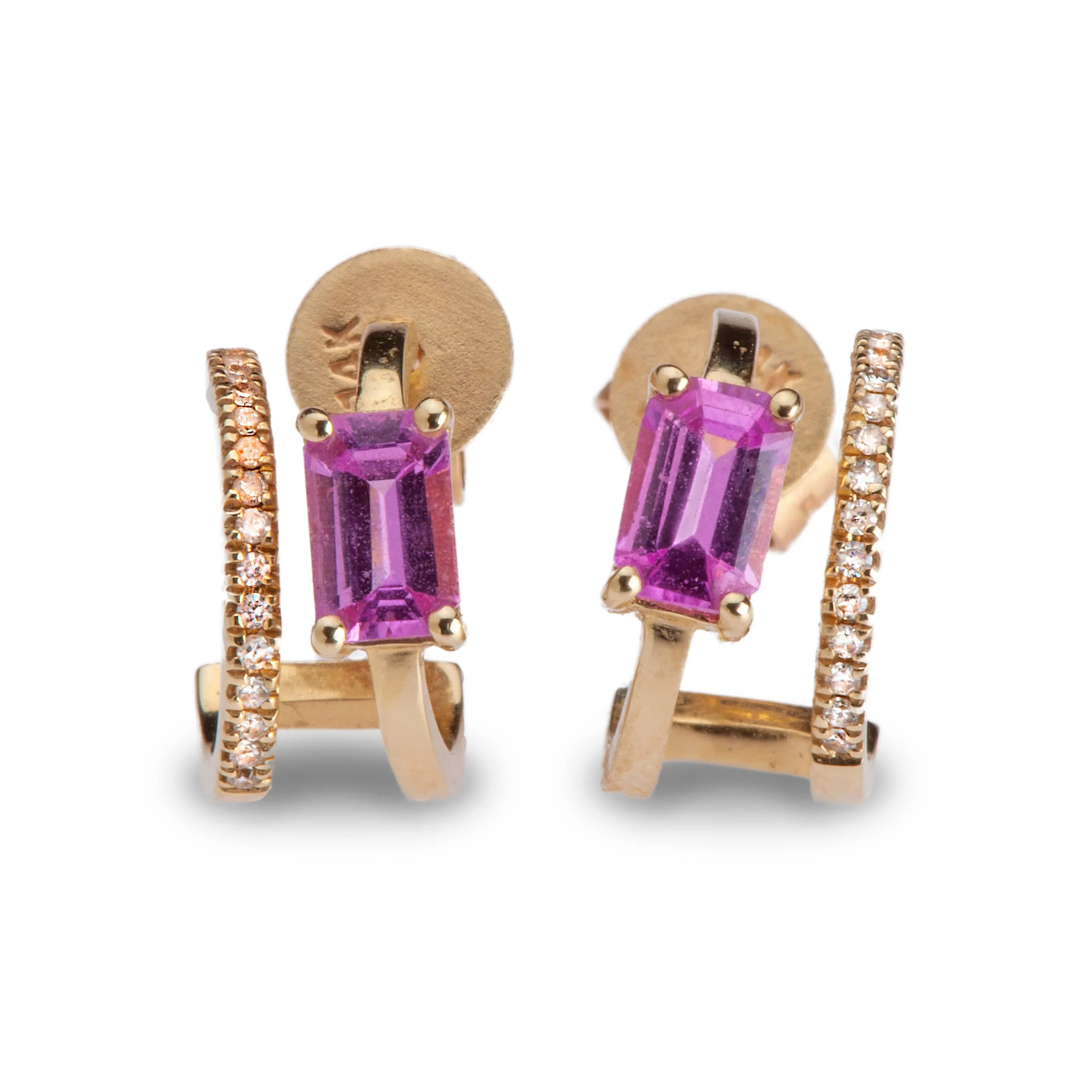 14K Gold, Pink Sapphire, and Diamond Double Hoop Earrings