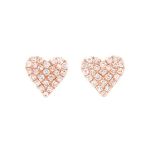 14k Rose Gold Diamond Heart Studs