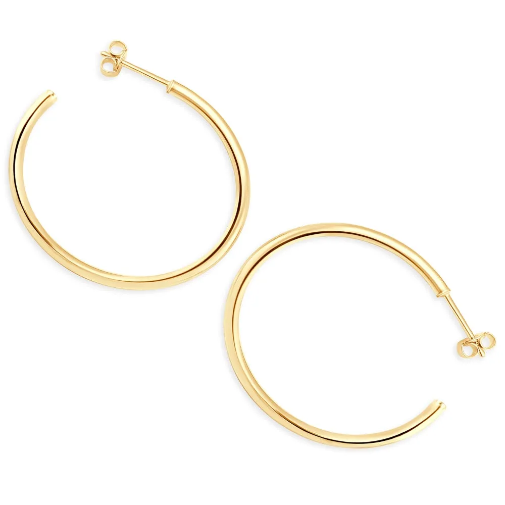 14k Yellow Gold 2mm Designer Hoops Women's Earrings 1 3/4" Tall 1.60grams