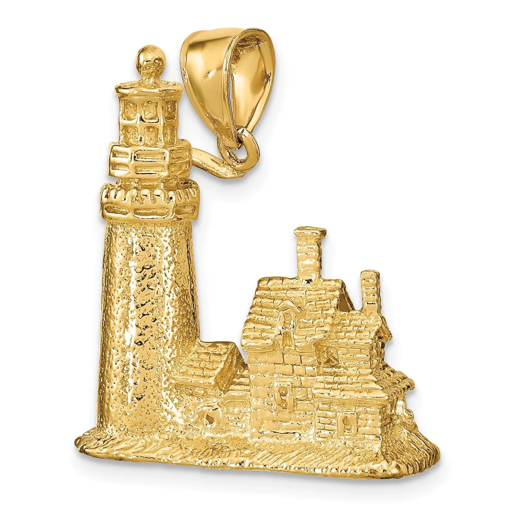 14k Yellow Gold Polished Textured Finish 3-Dimensional Cape Cod Lighthouse Charm Pendant Pendant