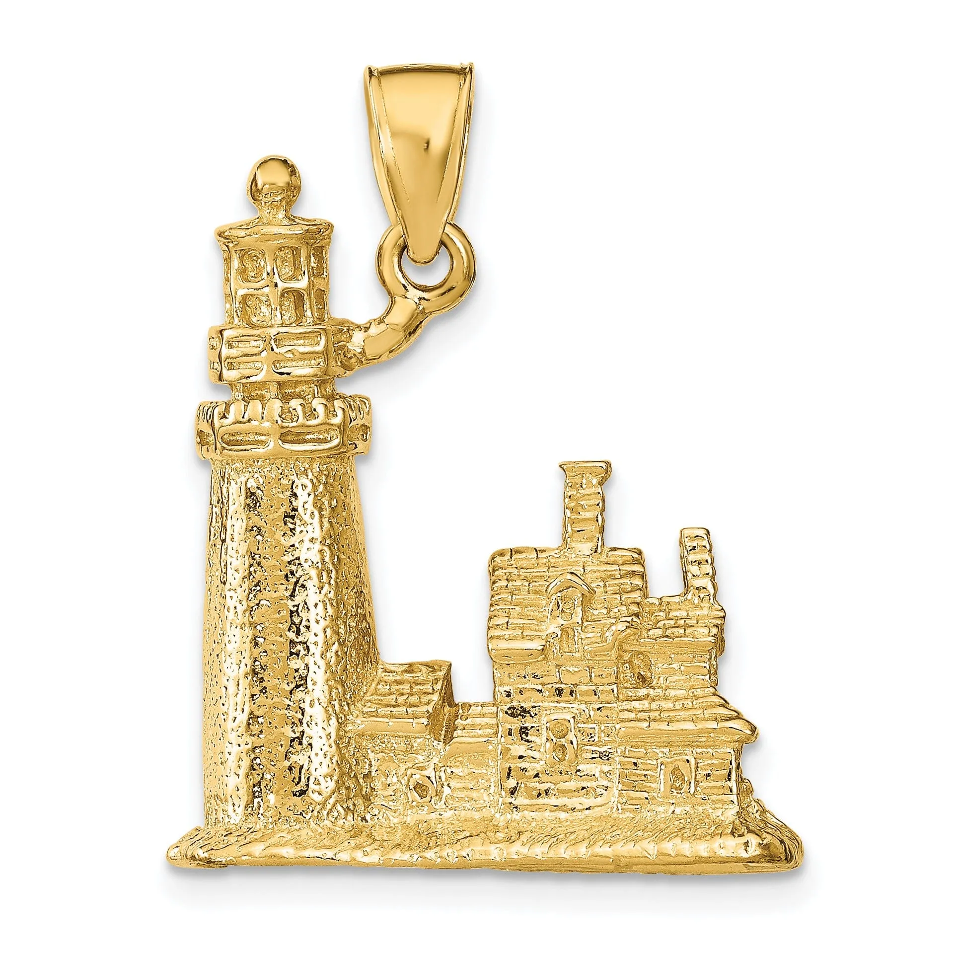 14k Yellow Gold Polished Textured Finish 3-Dimensional Cape Cod Lighthouse Charm Pendant Pendant