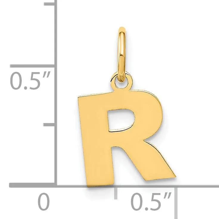 14k Yellow Gold  Small Size Letter R Initial Block Pendant