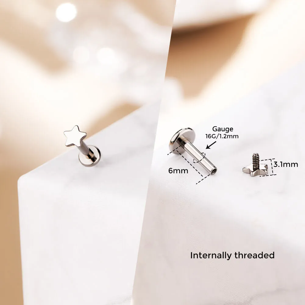 16G Titanium Internally Threaded Lightning Bolt/Moon/Heart/Star Cute Cartilage Earring