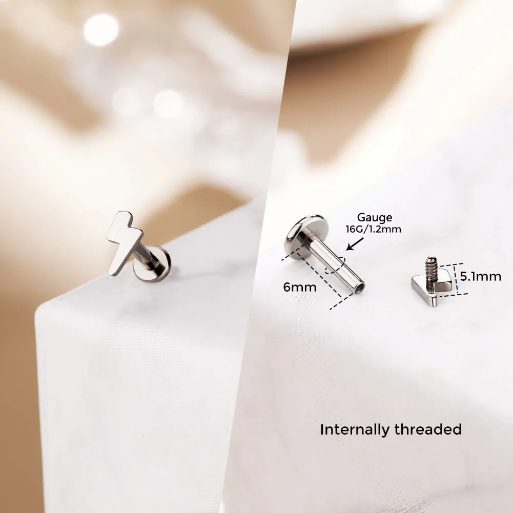 16G Titanium Internally Threaded Lightning Bolt/Moon/Heart/Star Cute Cartilage Earring