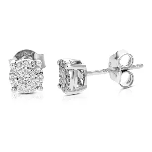 1/8 cttw Lab Grown Cluster Diamond Stud Earrings Sterling Silver