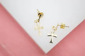 18K Gold Filled Crucifix Stud Dangle Earrings (L39)