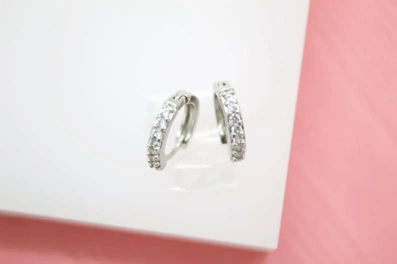 18K Gold Filled CZ Cubic Zirconia Hoop Circle Huggie Earrings (L201)