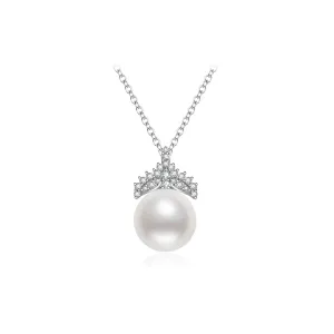 18K Solid Gold Diamond Australian White Saltwater Pearl Necklace KN00217