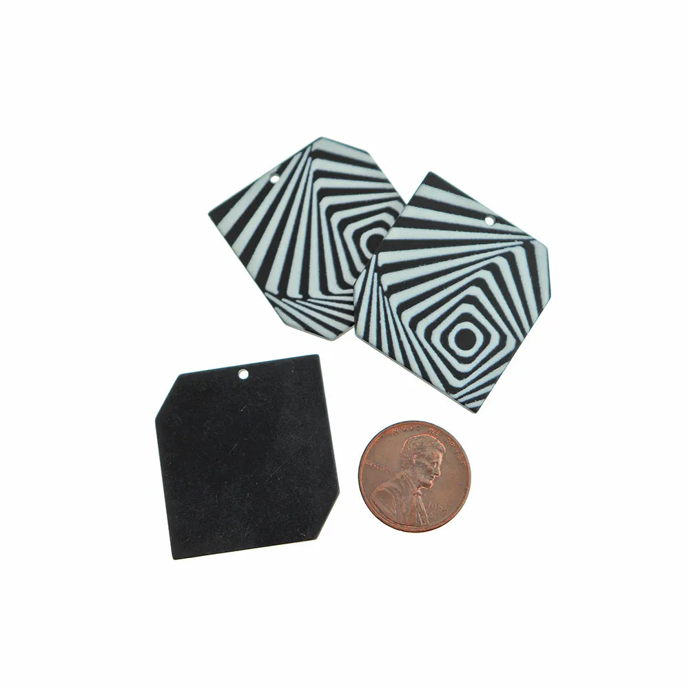 2 Black and White Geometric Acrylic Charms - K572