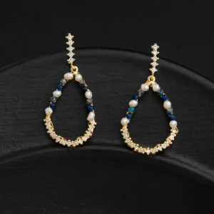 24 Carat Guaranteed Gold Plated Tear Drop Shaped Wire Wrapped Freshwater Natural Cultural Pearl Beads With CZ Stone Fashion Drop Earring- PER 2137