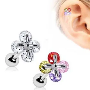 316L Stainless Steel Art of Brilliance Adorned Quatrefoil Cartilage Earring