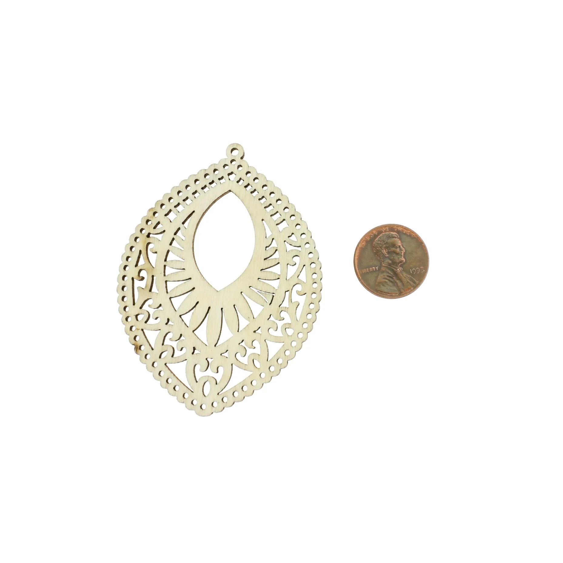 4 Filigree Drop Natural Wood Charms - WP340