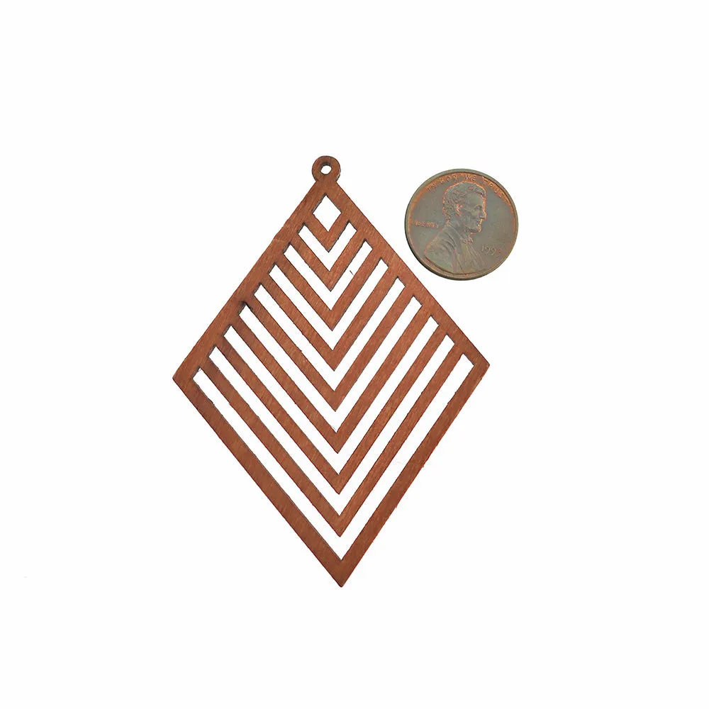 4 Geometric Rhombus Natural Wood Charms 2 Sided - WP149