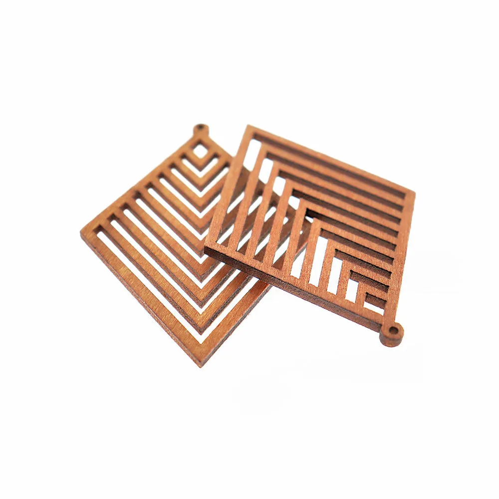 4 Geometric Rhombus Natural Wood Charms 2 Sided - WP149