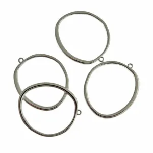 4 Geometric Round Silver Tone Charms 2 Sided - Z821