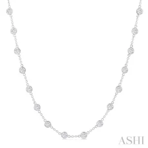 5 ctw Bezel Set Round Cut Diamond Station Necklace in 14K White Gold