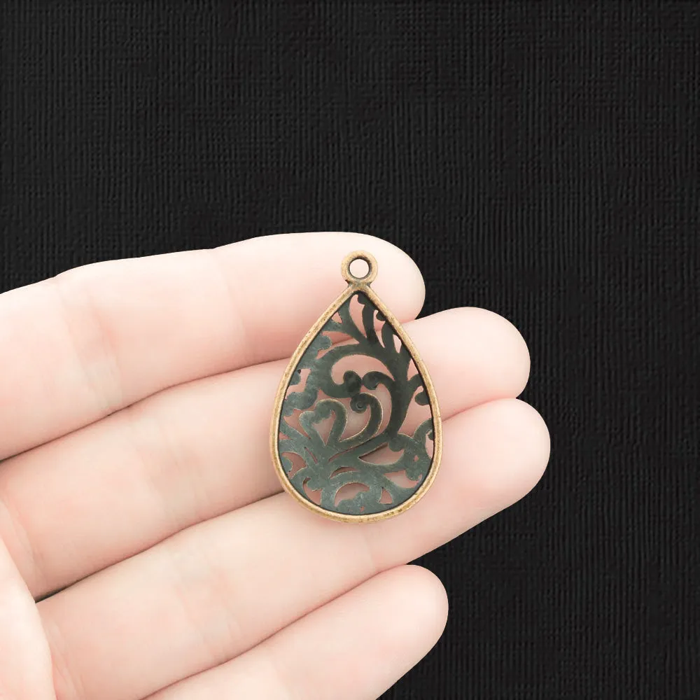 6 Filigree Drop Antique Copper Tone Charms - BC131