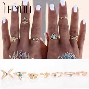 7PCS/LOT Dropship Brand Bohemian Turkish Midi Ring Set Vintage Steampunk Cross Moon Anillos Ring Knuckle Rings for Women Anel