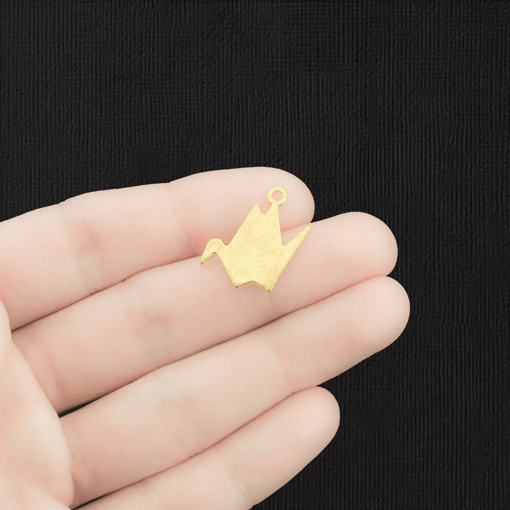 8 Paper Crane Gold Tone Enamel Charms - E1455