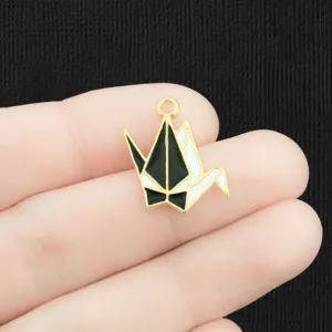 8 Paper Crane Gold Tone Enamel Charms - E1455