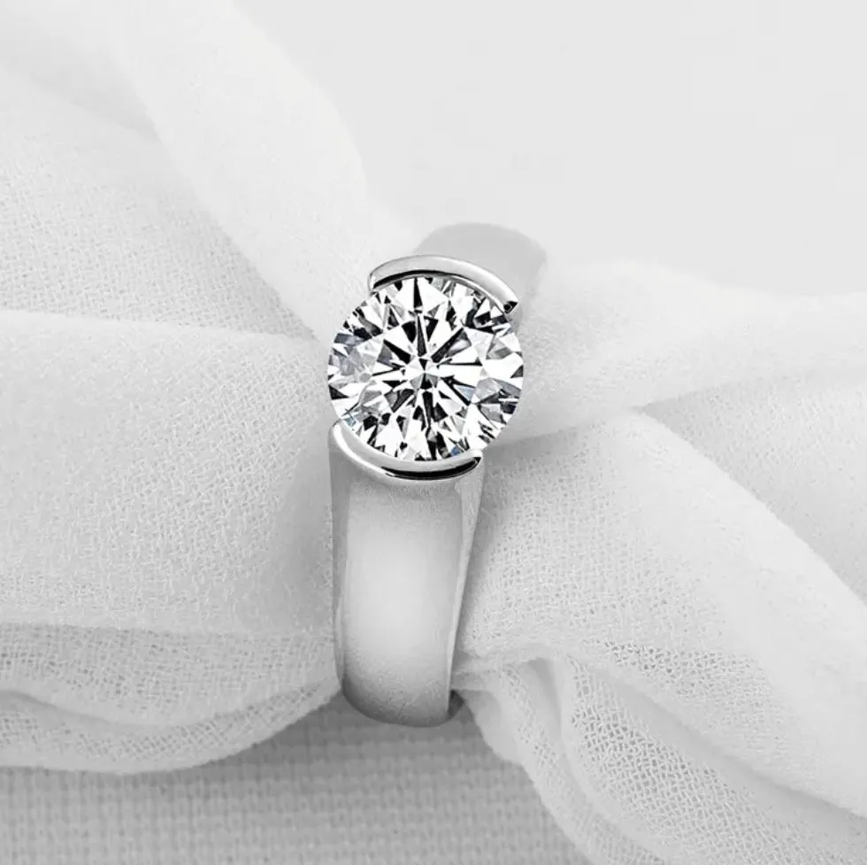 925 Silver 2ct 8mm Moissanite Diamond Ring