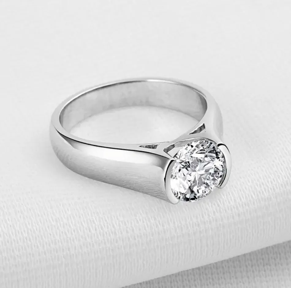 925 Silver 2ct 8mm Moissanite Diamond Ring