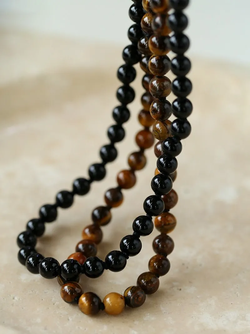 925 Silver Clasp Tiger's Eye Beaded Choker Necklace