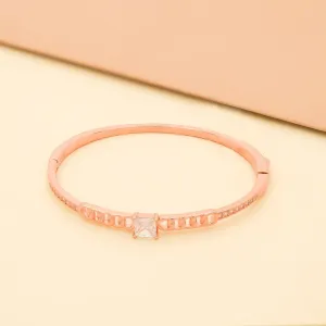 92.5 Sterling Silver Stunning Solitaire Flex Bracelet With Rose Gold Polish