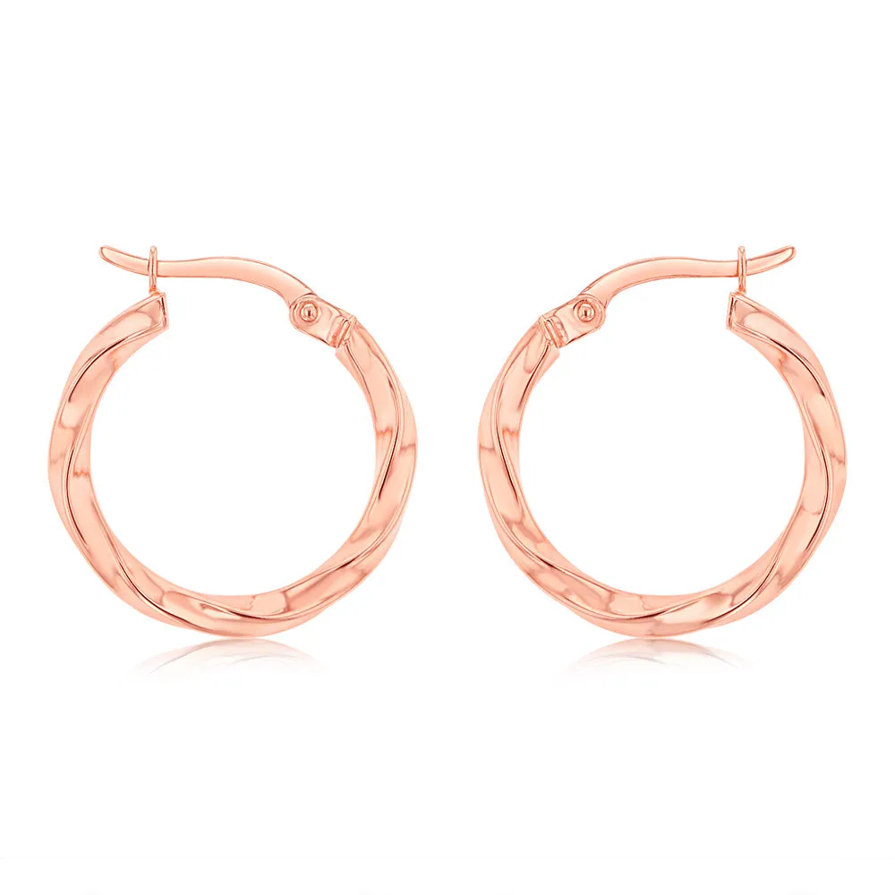 9ct Rose Gold Silverfilled Double Side Diamond Cut Hoop Earrings