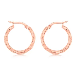 9ct Rose Gold Silverfilled Double Side Diamond Cut Hoop Earrings