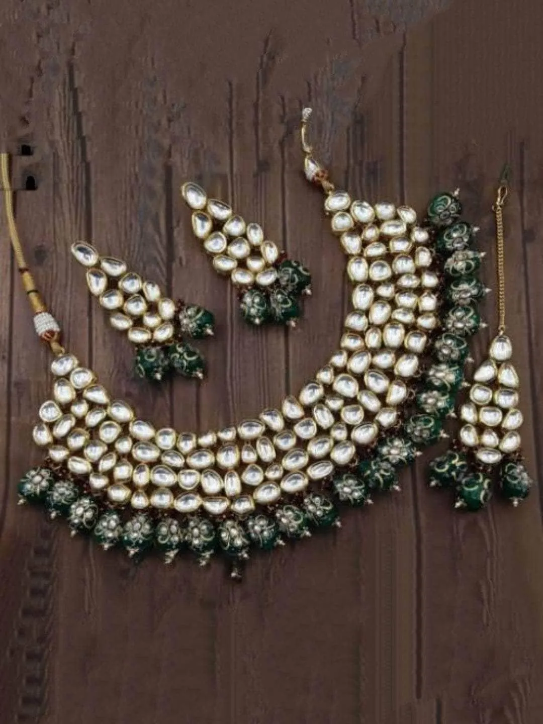 Abstract Kundan Choker Necklace Set With Precious Beads