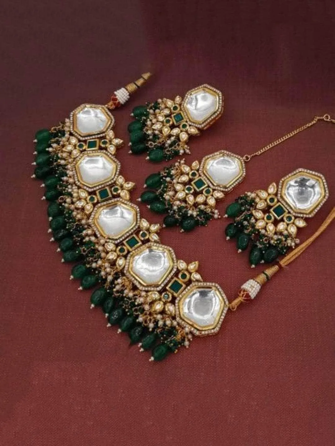 Abstract Shape Kundan Choker Earring And Teeka Set