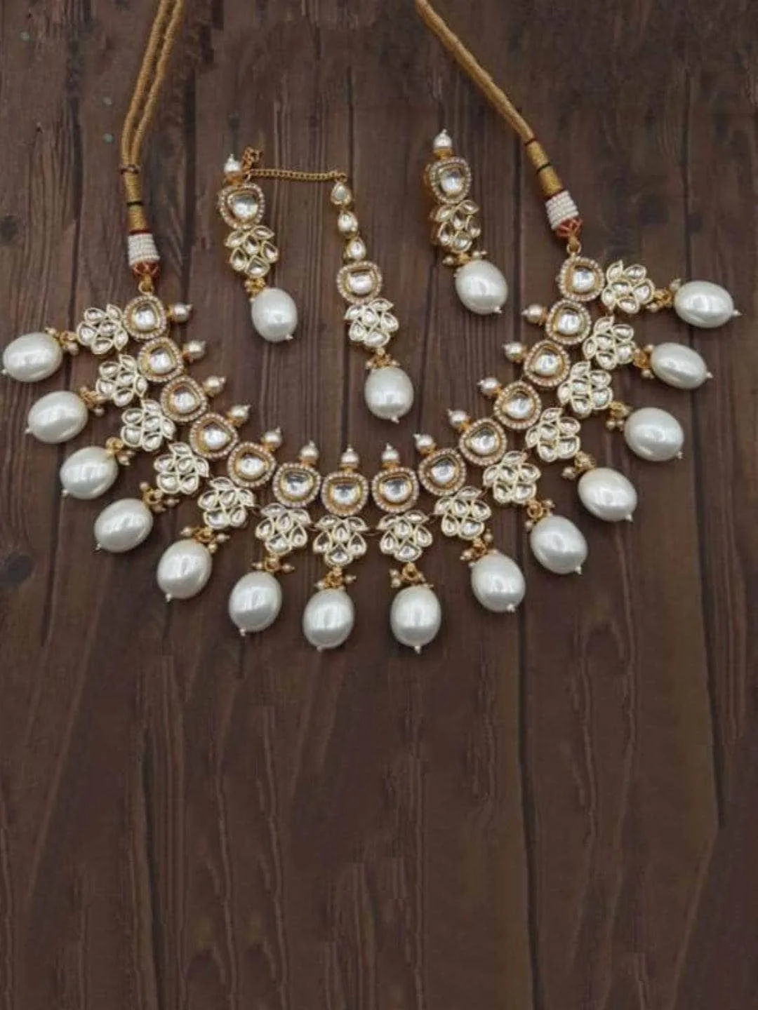 Ad Kundan Drop Pearls Necklace Set