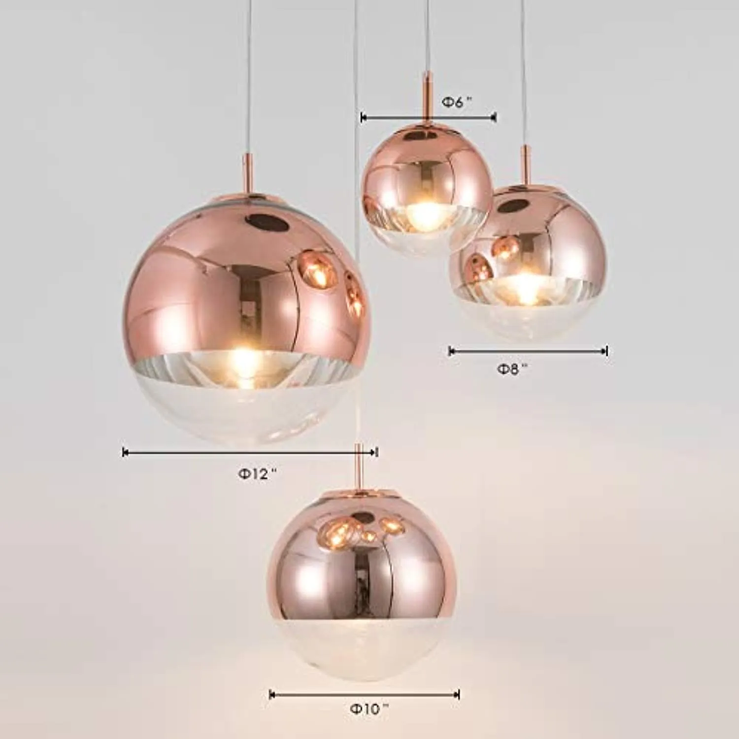 Adjustable Mirror Ball Pendant Light Rose Gold, 12 inches