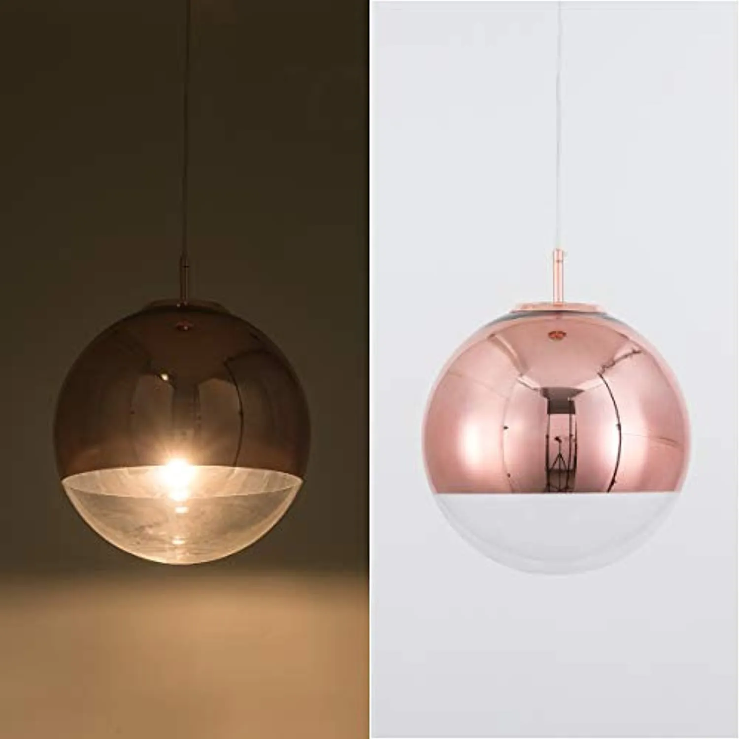 Adjustable Mirror Ball Pendant Light Rose Gold, 12 inches