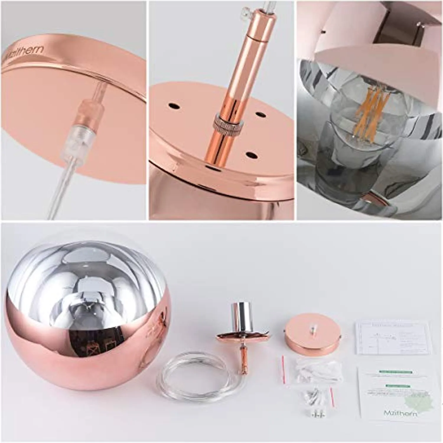 Adjustable Mirror Ball Pendant Light Rose Gold, 12 inches