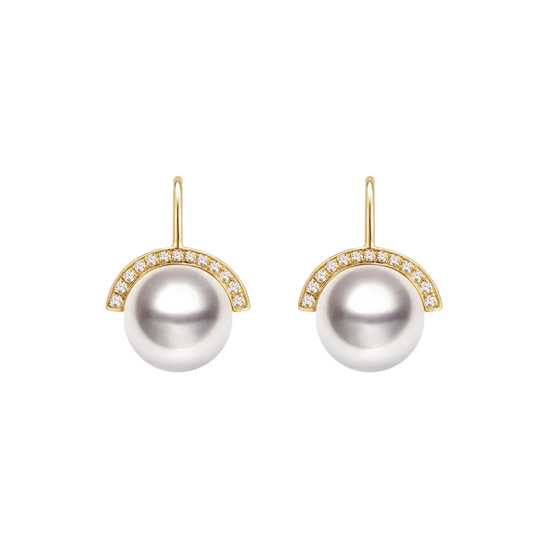 Akoya Pearl 18K Gold Nature Inspired Elegant Design Diamonds Earrings