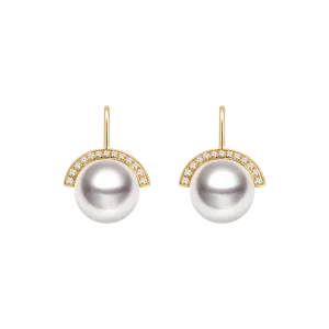 Akoya Pearl 18K Gold Nature Inspired Elegant Design Diamonds Earrings