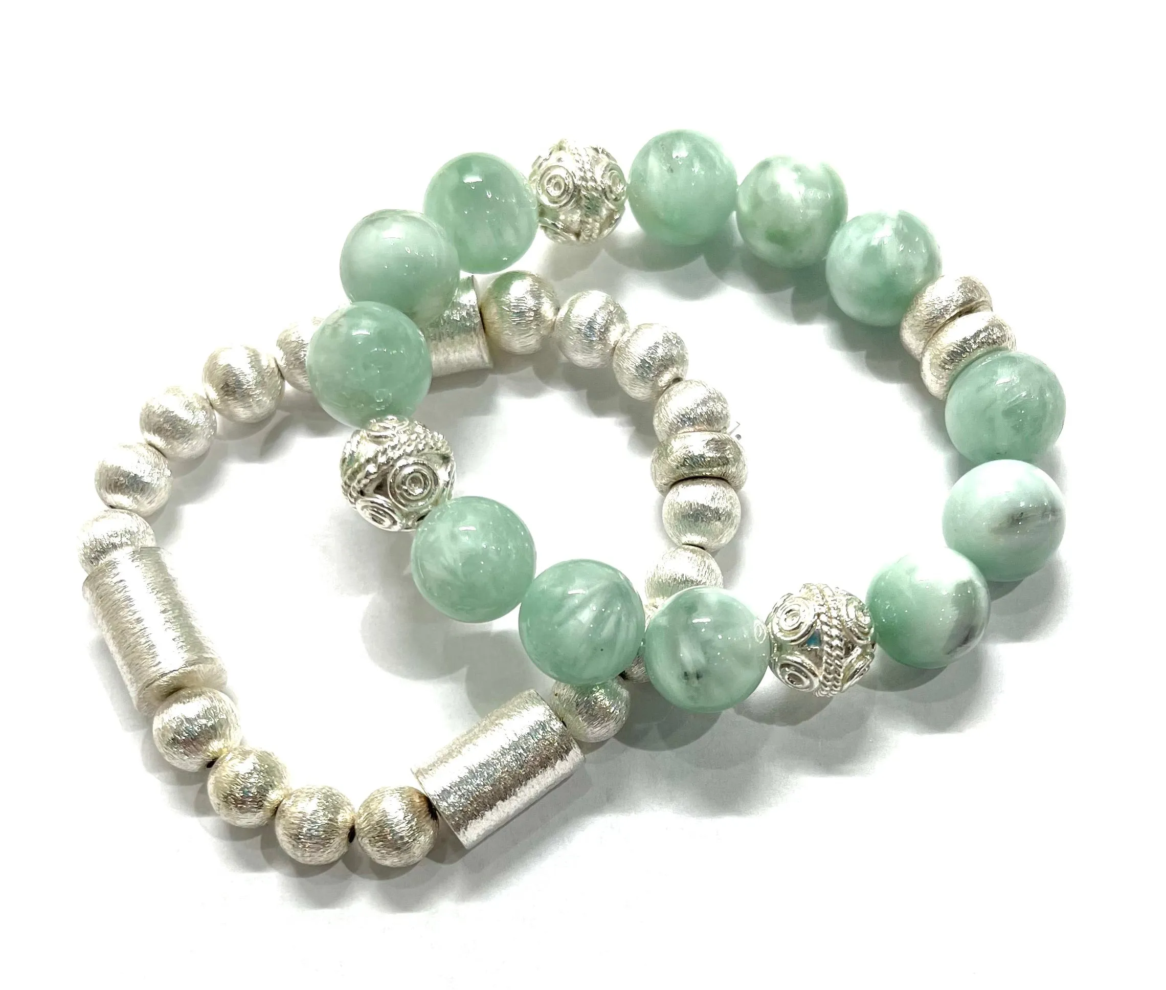 Amazonite Gemstone Silver Bali Beaded Bracelet Stack