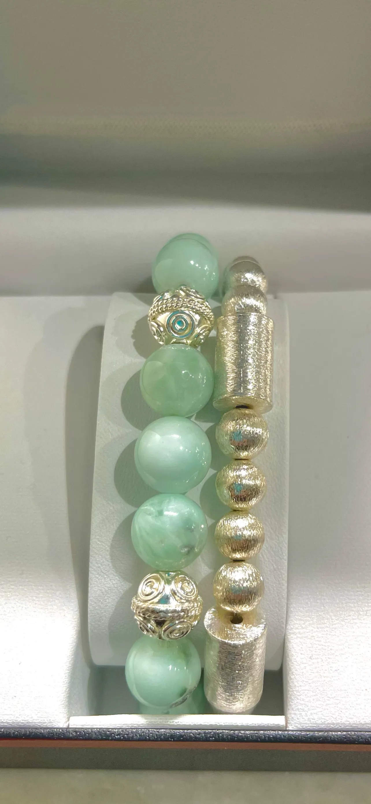 Amazonite Gemstone Silver Bali Beaded Bracelet Stack