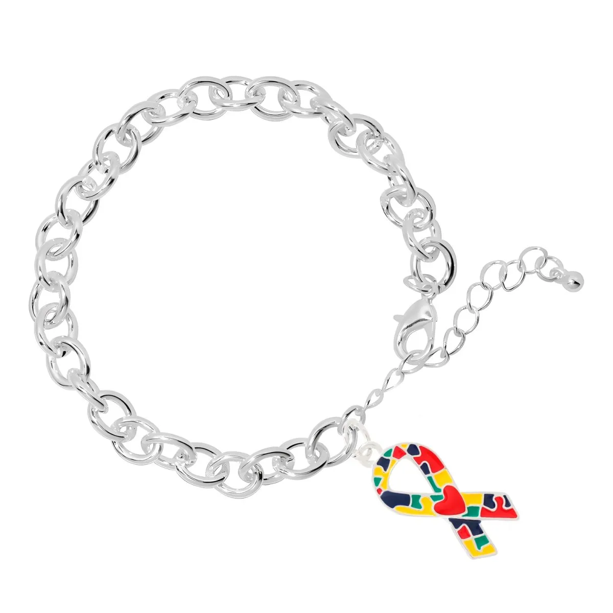 Autism Ribbon With Heart Chunky Charm Bracelets