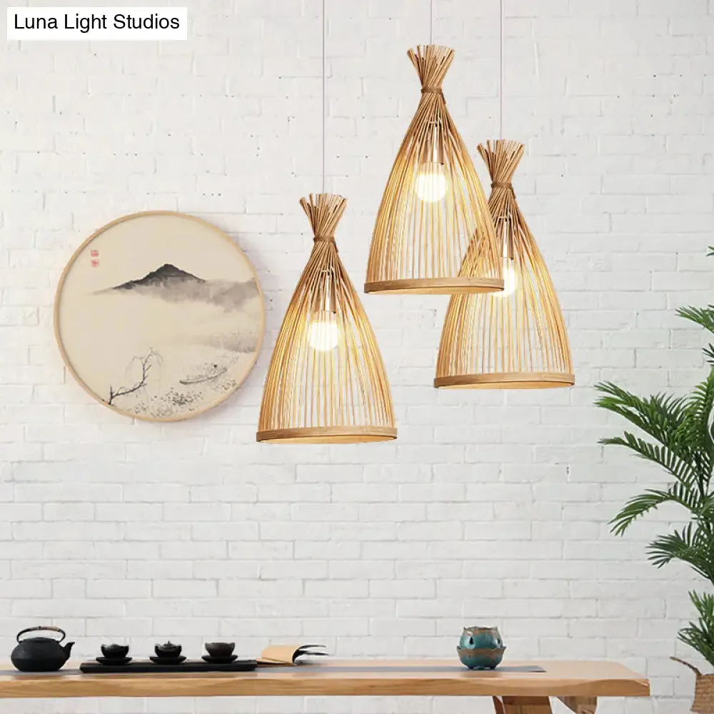 Bamboo Bell Pendant Ceiling Light - Minimalist 1-Head Suspension Lighting for Tea Room