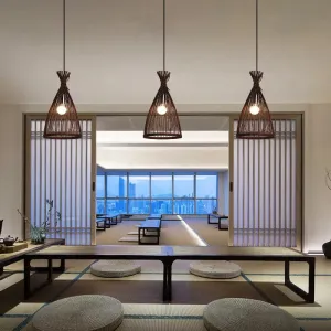 Bamboo Bell Pendant Ceiling Light - Minimalist 1-Head Suspension Lighting for Tea Room