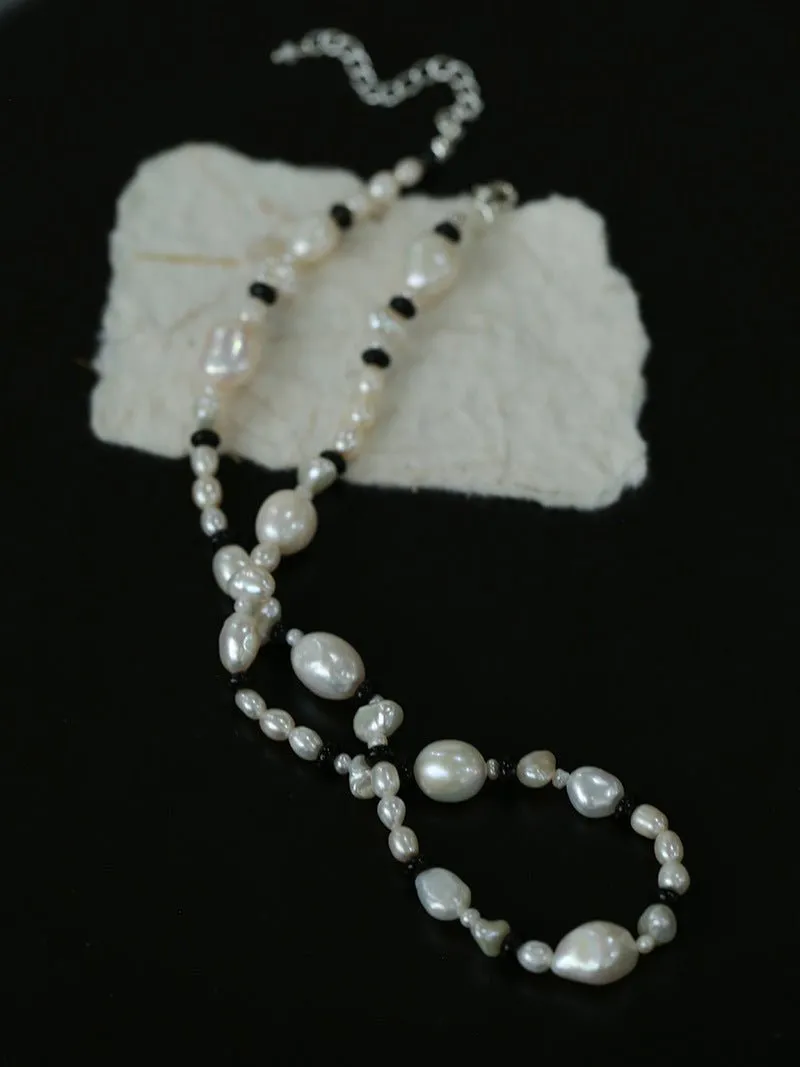 Baroque Pearl and Black Agate Beaded Necklace