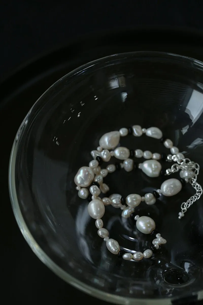 Baroque Pearl and Black Agate Beaded Necklace