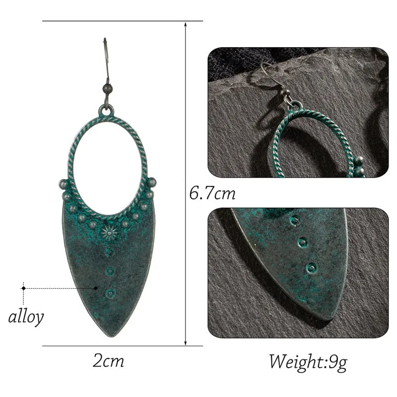 Beautiful Bohemian Tribal Drop Earrings. Available in Antique Gold, Bronzed, and Patina